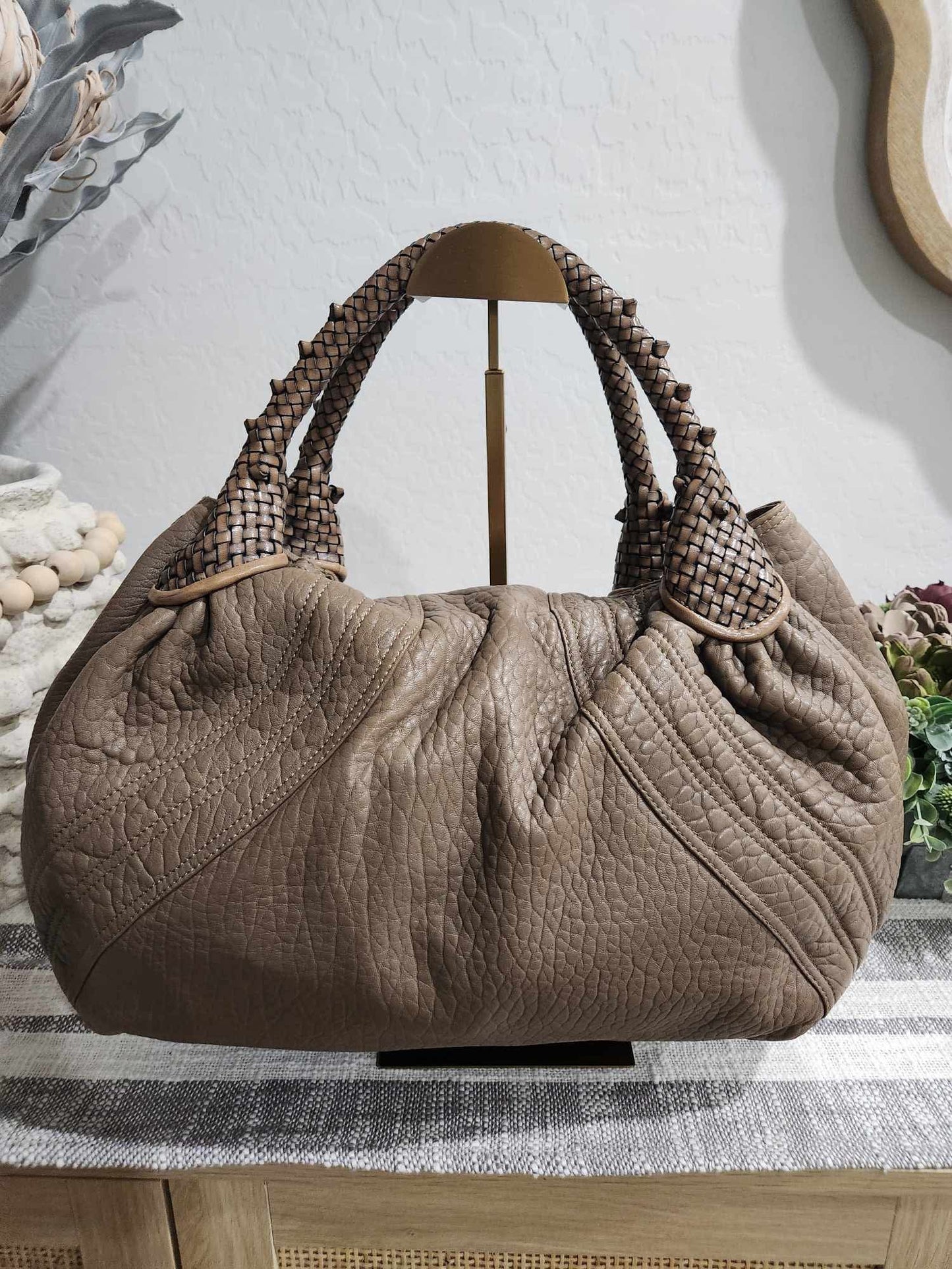 Rare Vintage Fendi Taupe Nappa Wisteria Soy Hobo Bag