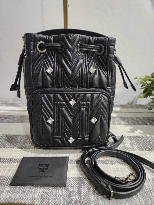 MCM Black Bucket Bag with Swarovski Crystal