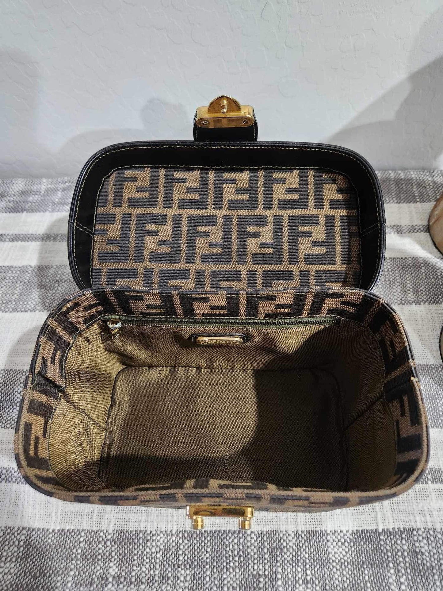 Vintage Fendi Zucca Canvas Leather 2 way vanity Bag